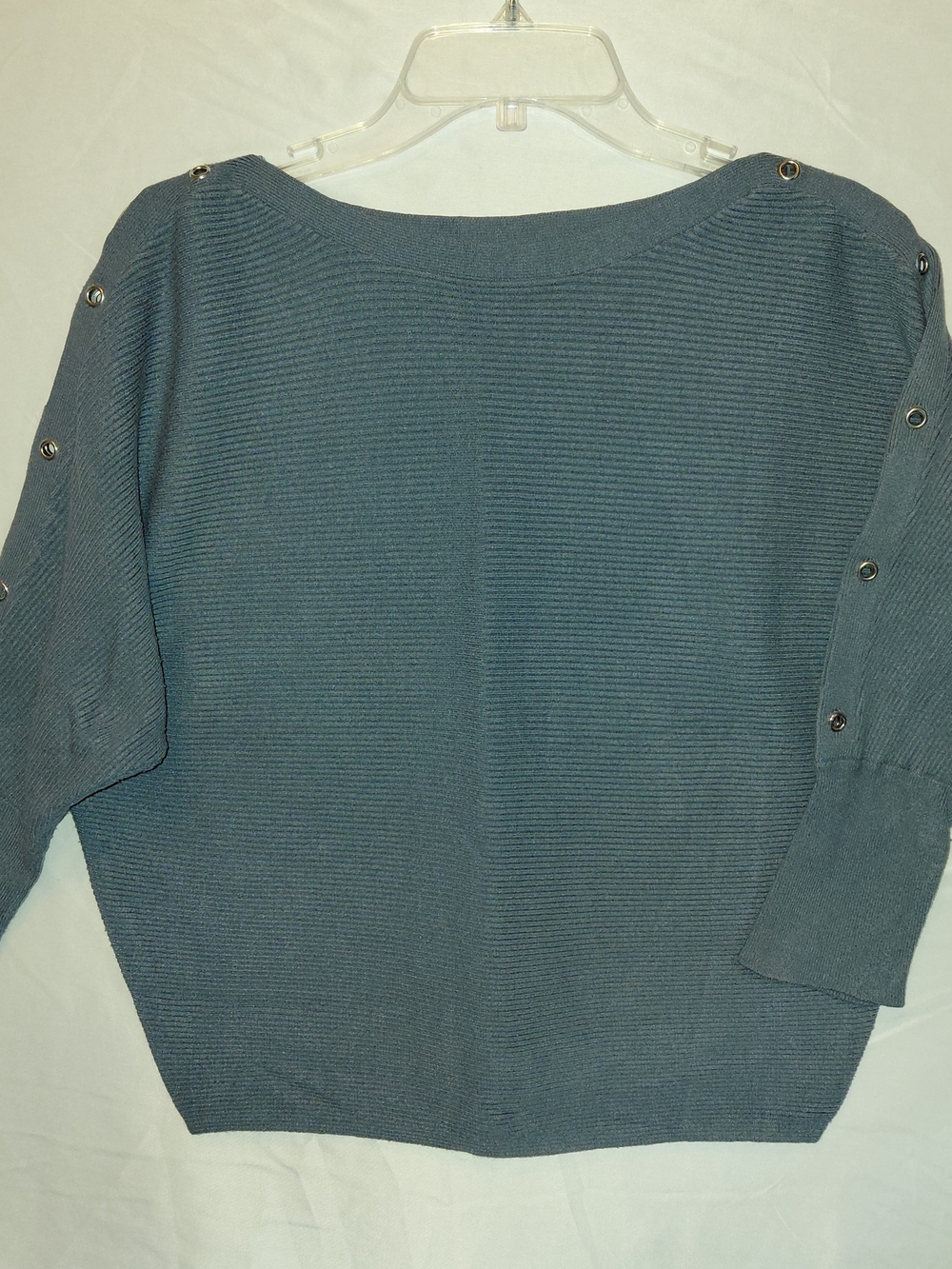 Jennifer Lopez Ribbed Button-Sleeve Sweater - Slate Blue #2640
